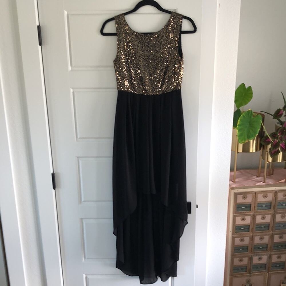 Black and Gold High Low Dress - S